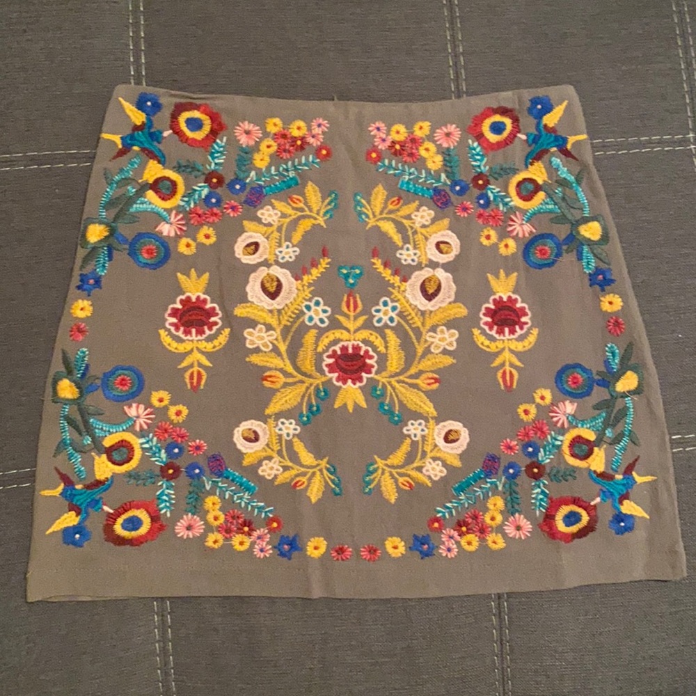 Olive green embroidered skirt from Altar’d State